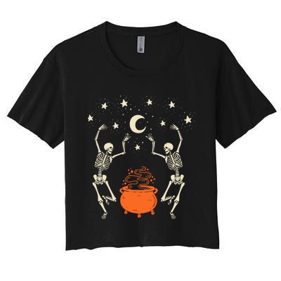 Mystical Halloween Dancing Skeletons Women's Crop Top Tee