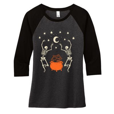 Mystical Halloween Dancing Skeletons Women's Tri-Blend 3/4-Sleeve Raglan Shirt