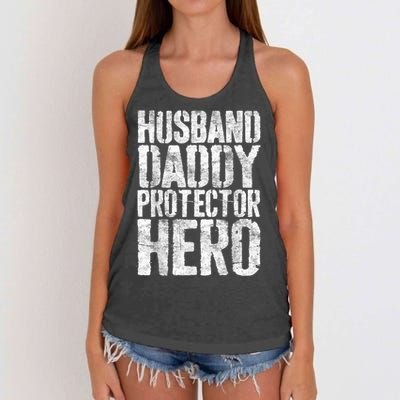 Men Husband Daddy Protector Hero Fathers Day Women's Knotted Racerback Tank