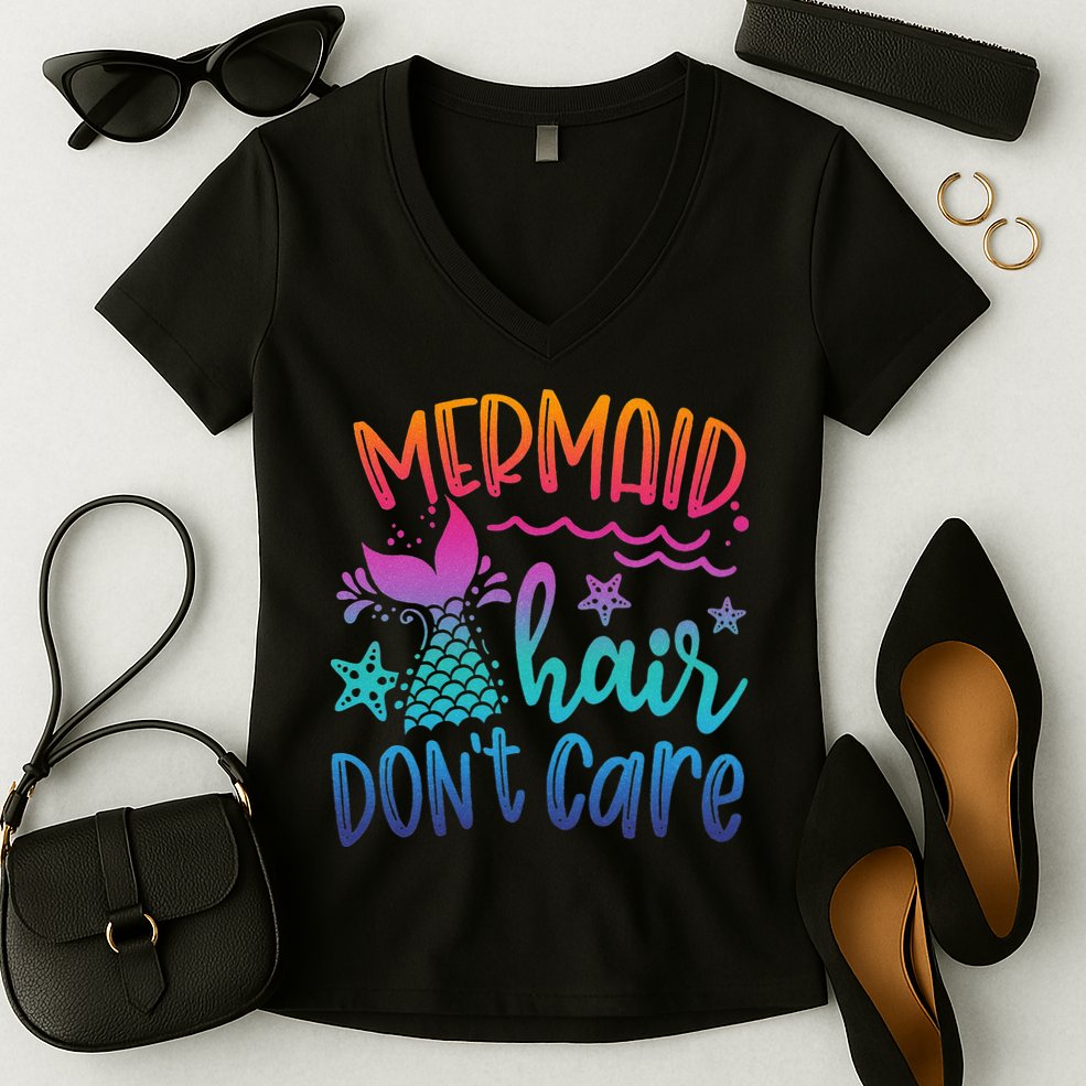 Mermaid Hair Don't Care Matching Outfit funny ocean Women's V-Neck T-Shirt