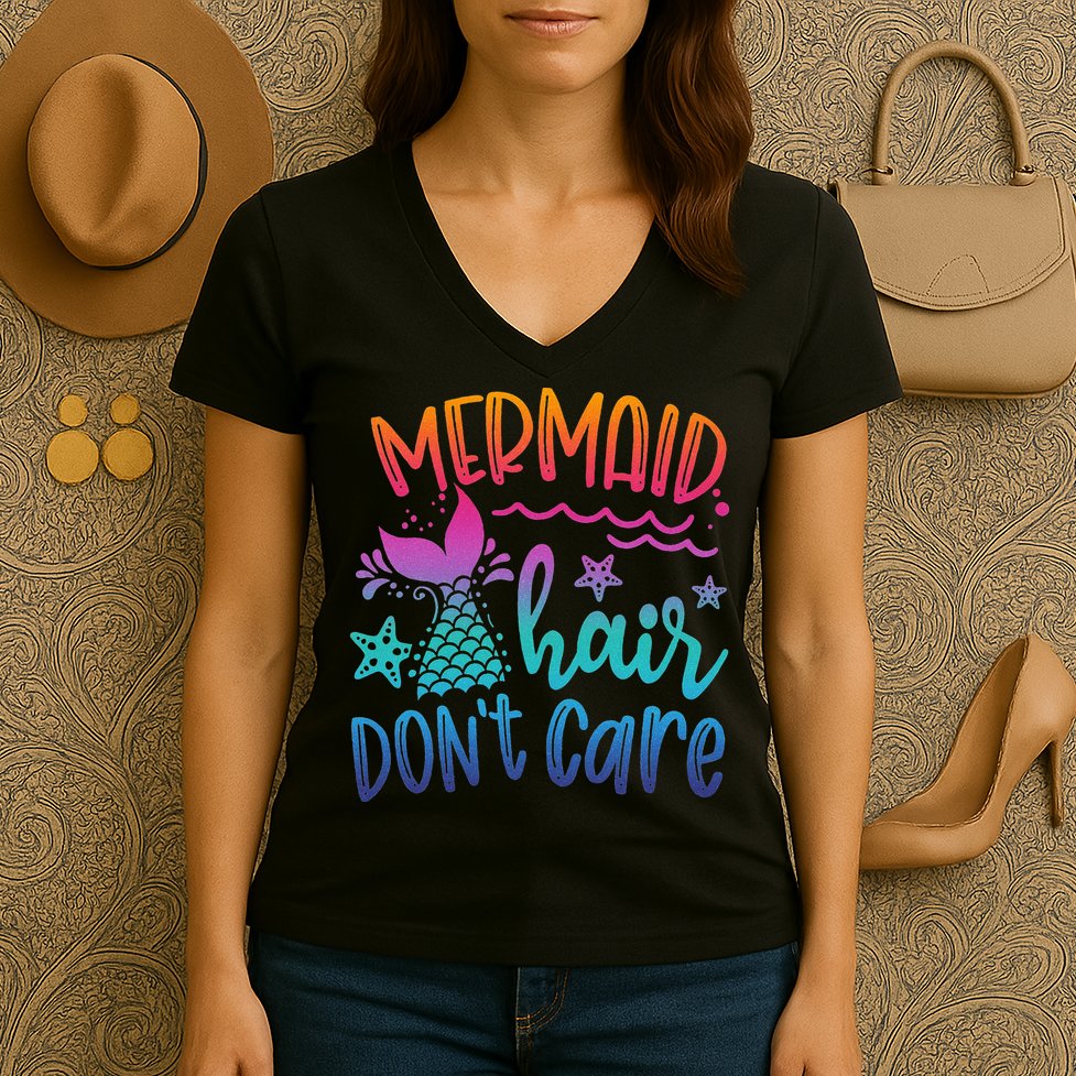 Mermaid Hair Don't Care Matching Outfit funny ocean Women's V-Neck T-Shirt