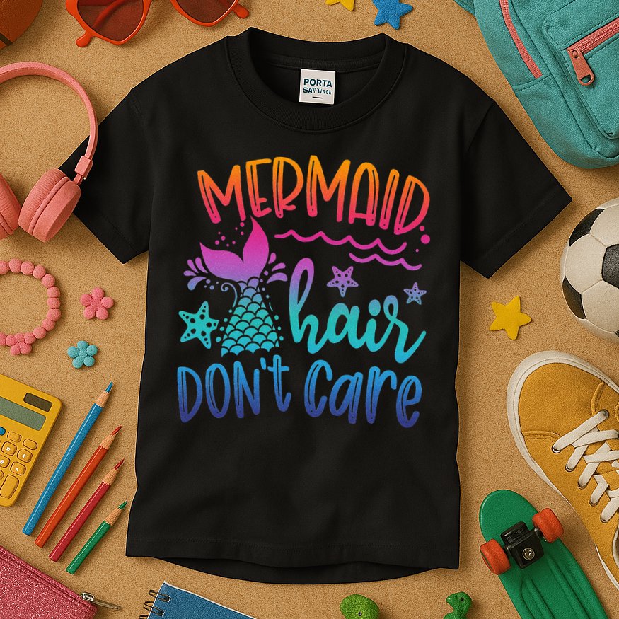 Mermaid Hair Don't Care Matching Outfit funny ocean Kids T-Shirt