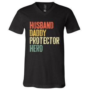 Men Husband Daddy Protector Hero Fathers Day V-Neck T-Shirt