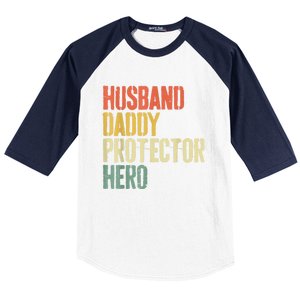 Men Husband Daddy Protector Hero Fathers Day Baseball Sleeve Shirt