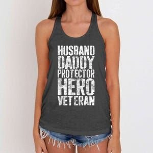 Men Husband Daddy Protector Hero Veteran Women's Knotted Racerback Tank