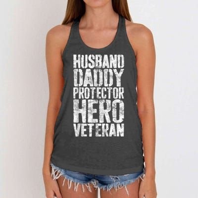 Men Husband Daddy Protector Hero Veteran Women's Knotted Racerback Tank