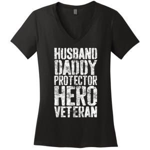 Men Husband Daddy Protector Hero Veteran Women's V-Neck T-Shirt