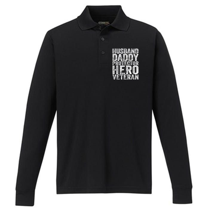 Men Husband Daddy Protector Hero Veteran Performance Long Sleeve Polo