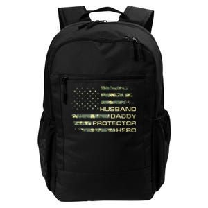 Men Husband Daddy Protector Hero Fathers Day Camo American Flag Daily Commute Backpack