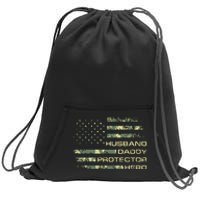 Men Husband Daddy Protector Hero Fathers Day Camo American Flag Sweatshirt Cinch Pack Bag