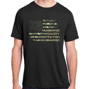 Men Husband Daddy Protector Hero Fathers Day Camo American Flag Adult ChromaSoft Performance T-Shirt