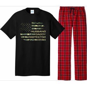 Men Husband Daddy Protector Hero Fathers Day Camo American Flag Pajama Set