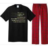 Men Husband Daddy Protector Hero Fathers Day Camo American Flag Pajama Set