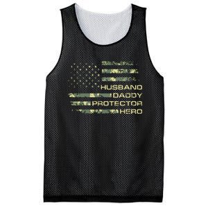 Men Husband Daddy Protector Hero Fathers Day Camo American Flag Mesh Reversible Basketball Jersey Tank