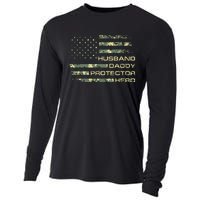 Men Husband Daddy Protector Hero Fathers Day Camo American Flag Cooling Performance Long Sleeve Crew