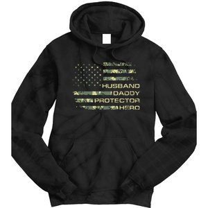 Men Husband Daddy Protector Hero Fathers Day Camo American Flag Tie Dye Hoodie