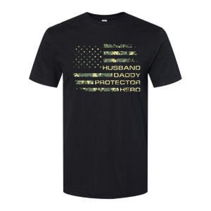 Men Husband Daddy Protector Hero Fathers Day Camo American Flag Softstyle CVC T-Shirt