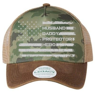 Menss Husband Daddy Protector Hero I Fathers Day Flag Legacy Tie Dye Trucker Hat