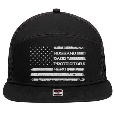 Menss Husband Daddy Protector Hero I Fathers Day Flag 7 Panel Mesh Trucker Snapback Hat