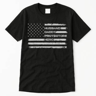 Menss Husband Daddy Protector Hero I Fathers Day Flag Tall T-Shirt