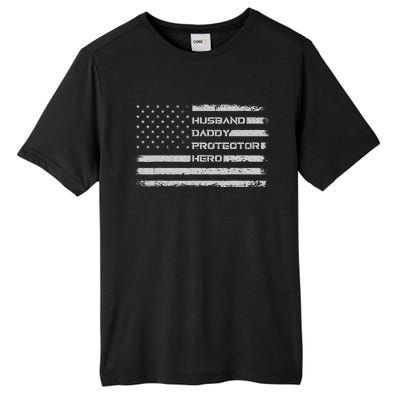 Menss Husband Daddy Protector Hero I Fathers Day Flag Tall Fusion ChromaSoft Performance T-Shirt