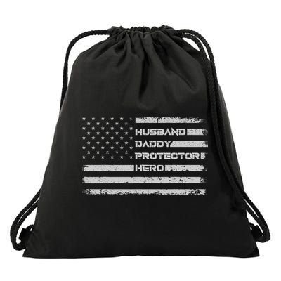 Menss Husband Daddy Protector Hero I Fathers Day Flag Drawstring Bag