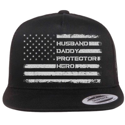 Menss Husband Daddy Protector Hero I Fathers Day Flag Flatbill Hat