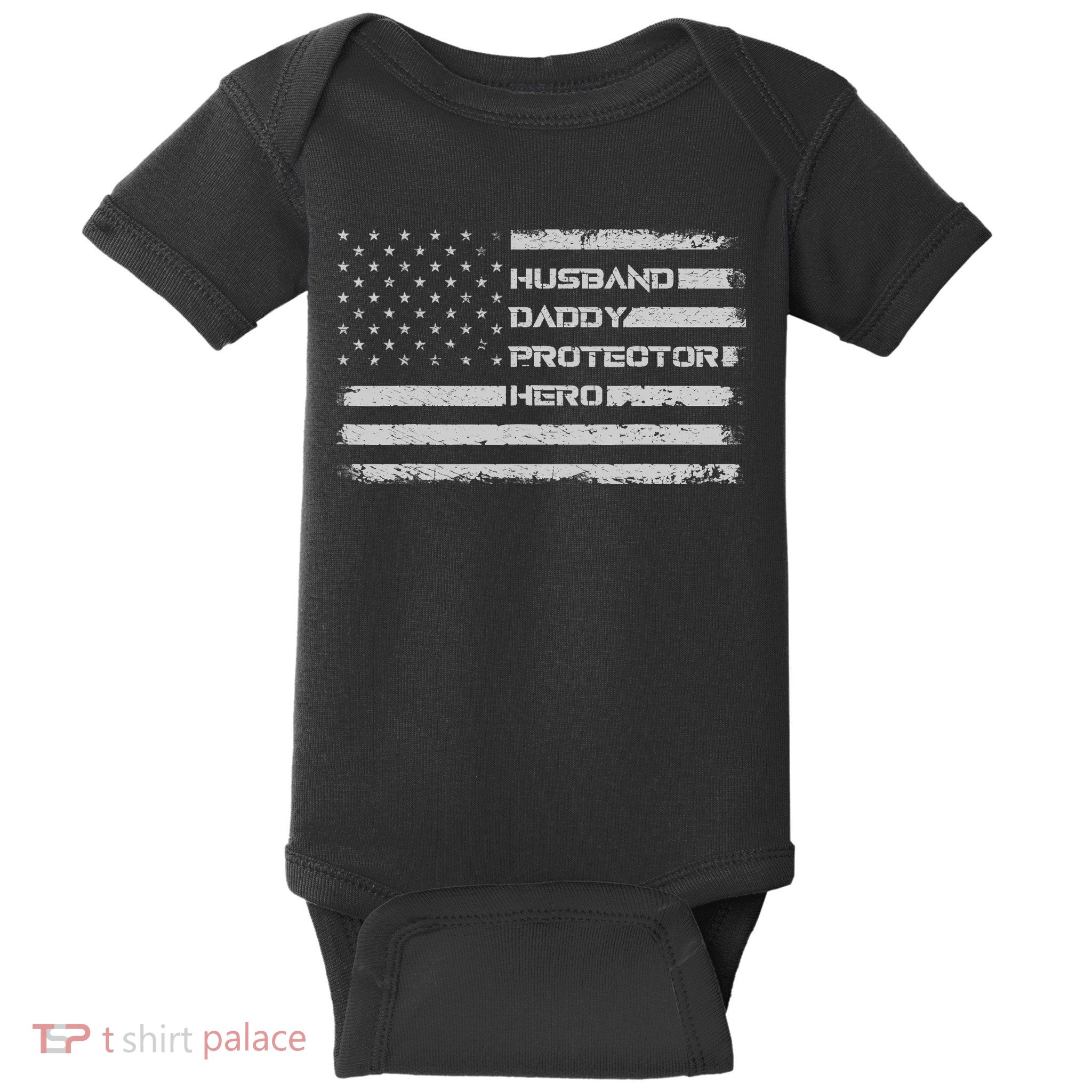 Menss Husband Daddy Protector Hero I Fathers Day Flag Baby Bodysuit