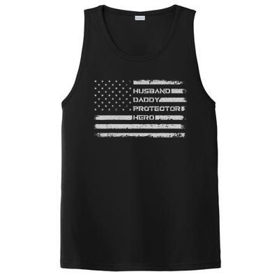 Menss Husband Daddy Protector Hero I Fathers Day Flag PosiCharge Competitor Tank