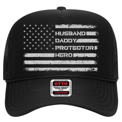 Menss Husband Daddy Protector Hero I Fathers Day Flag Trucker Hat