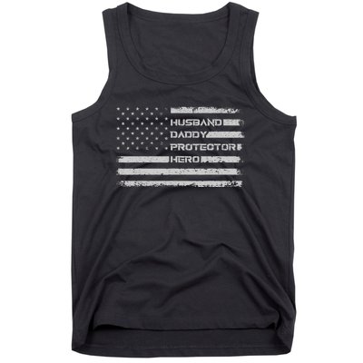 Menss Husband Daddy Protector Hero I Fathers Day Flag Tank Top