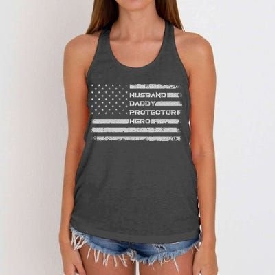 Menss Husband Daddy Protector Hero I Fathers Day Flag Women's Knotted Racerback Tank