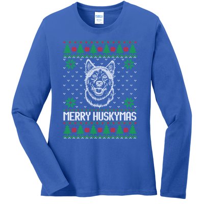 Merry Huskymas Dogs Christmas Family Matching Husky Dog Xmas Gift Ladies Long Sleeve Shirt