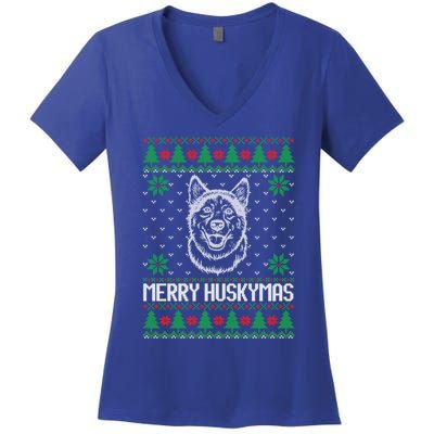 Merry Huskymas Dogs Christmas Family Matching Husky Dog Xmas Gift Women's V-Neck T-Shirt