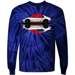 My Hand Drawing Of Nd Rf Japanese Roadster Sports Car With Flag Background Tie-Dye Long Sleeve Shirt