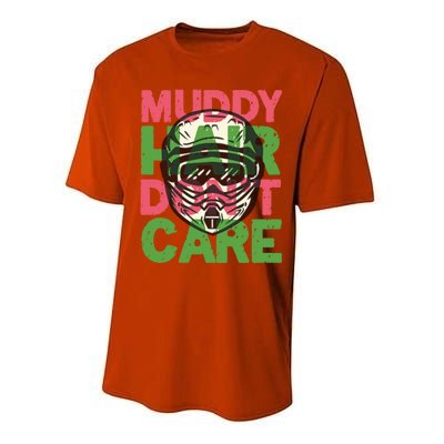 Muddy Hair Don't Care For A Biker Motorcyclist Motocrosser Gift Performance Sprint T-Shirt