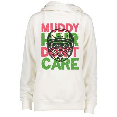 Muddy Hair Don't Care For A Biker Motorcyclist Motocrosser Gift Womens Funnel Neck Pullover Hood