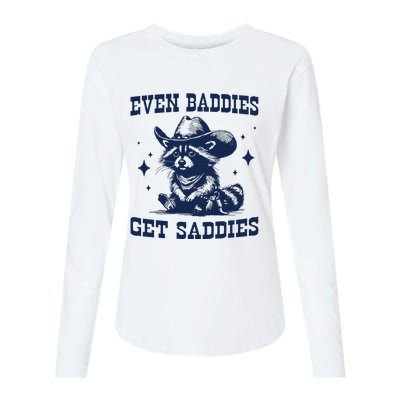 Mental Health Even Baddies Get Saddies Raccoon Womens Cotton Relaxed Long Sleeve T-Shirt