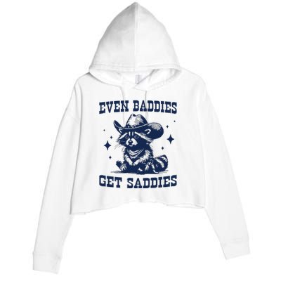 Mental Health Even Baddies Get Saddies Raccoon Crop Fleece Hoodie