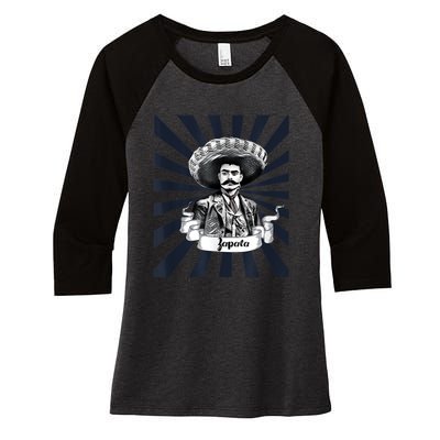 Mexican Hero Emiliano Zapata Women's Tri-Blend 3/4-Sleeve Raglan Shirt