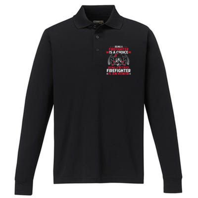 Men Heroic Fireman Gift Idea Retired Firefighter Performance Long Sleeve Polo