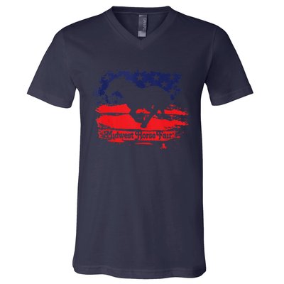 Midwest Horse Fair Redwhiteblue Flag V-Neck T-Shirt