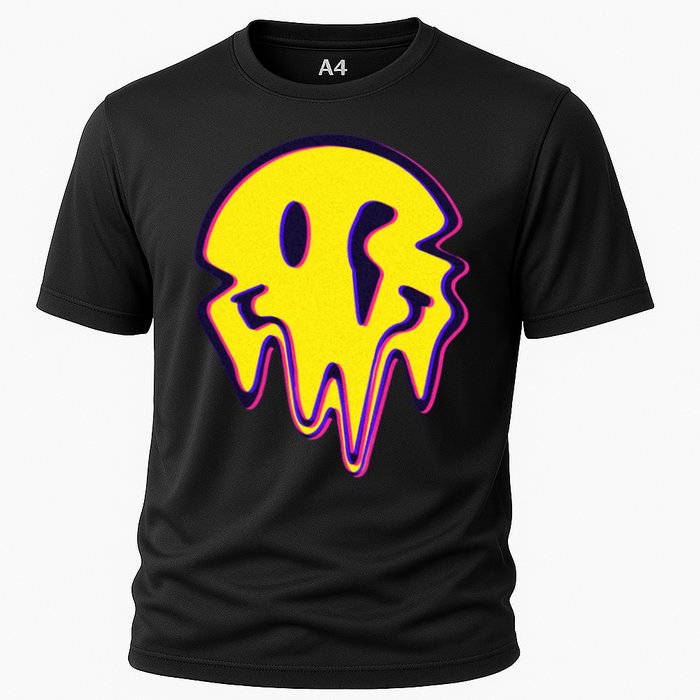 Melting Happy Face Smiley Trippy Acid Cooling Performance Crew T-Shirt