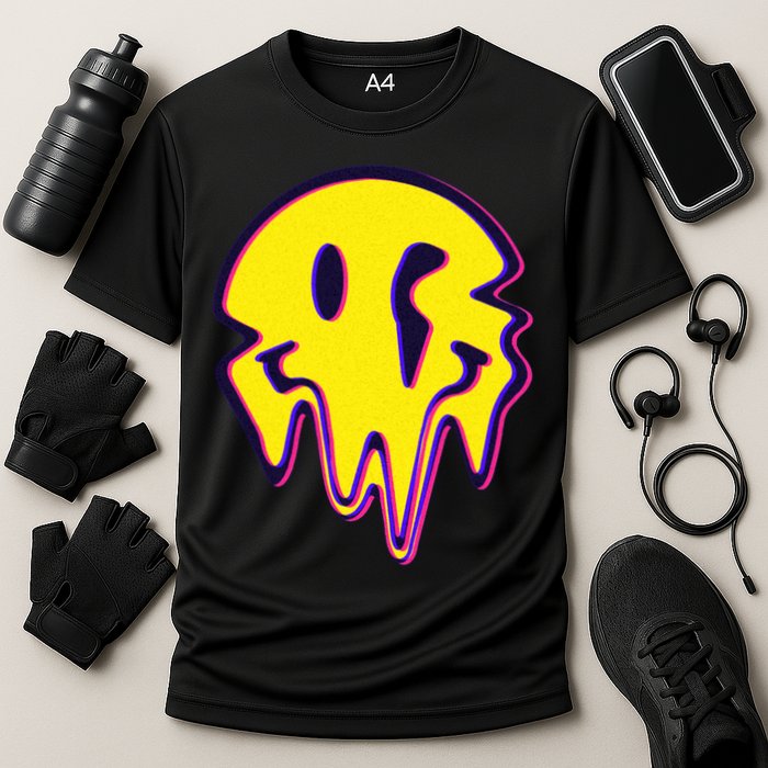 Melting Happy Face Smiley Trippy Acid Cooling Performance Crew T-Shirt