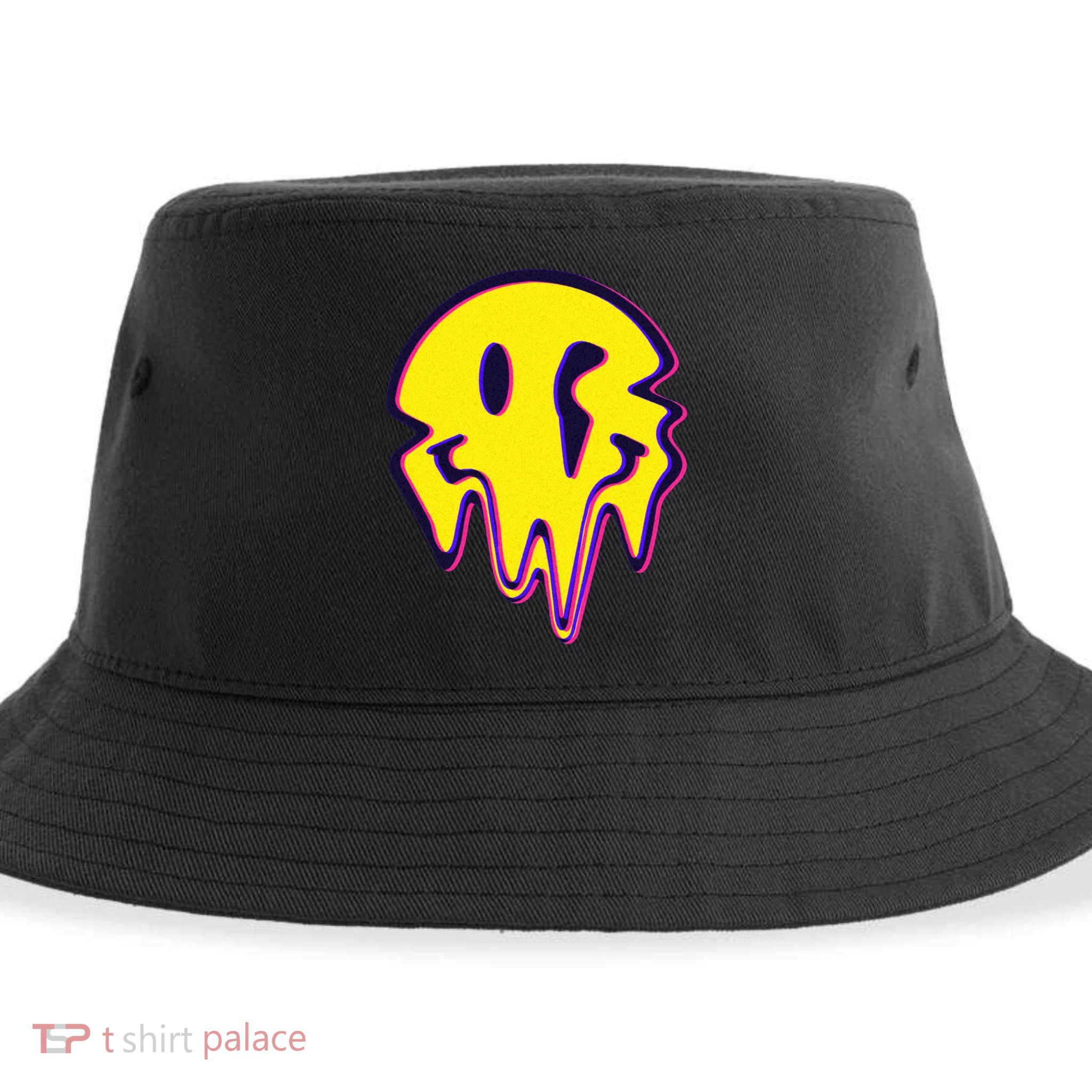 Melting Happy Face Smiley Trippy Acid Sustainable Bucket Hat