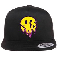 Melting Happy Face Smiley Trippy Acid Flat Bill Trucker Hat