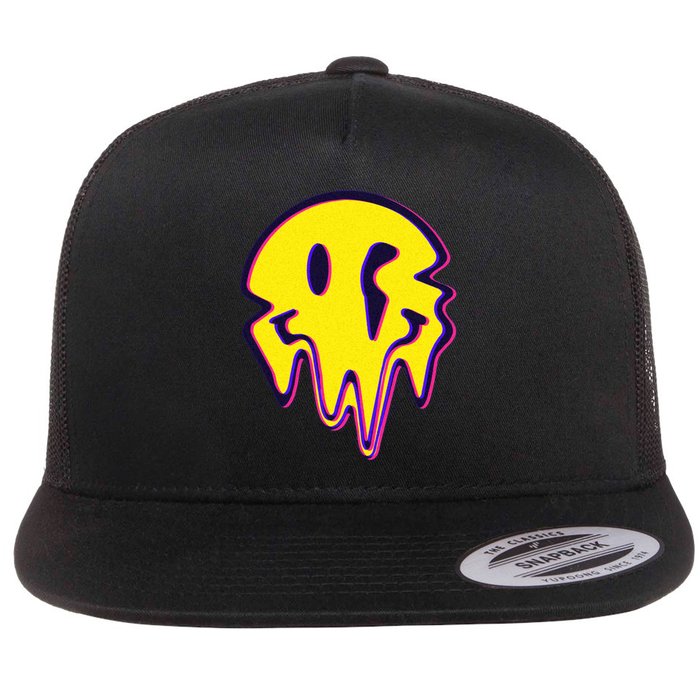 Melting Happy Face Smiley Trippy Acid Flat Bill Trucker Hat