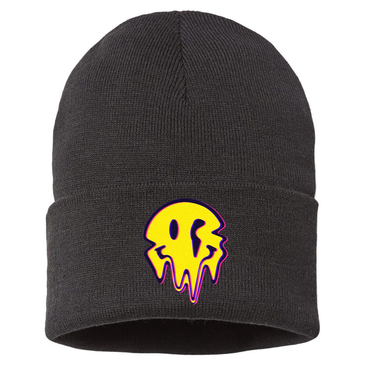 Melting Happy Face Smiley Trippy Acid Sustainable Knit Beanie