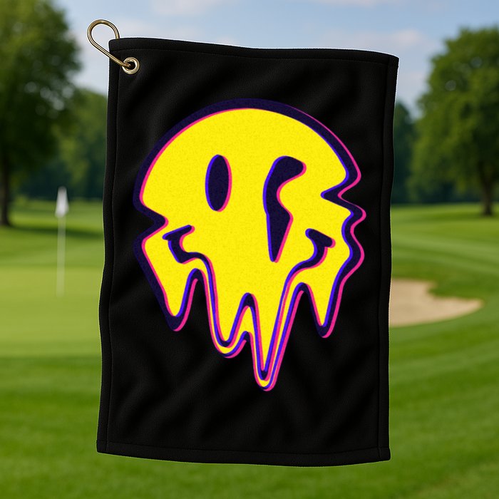 Melting Happy Face Smiley Trippy Acid Golf Towel