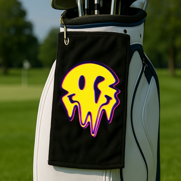 Melting Happy Face Smiley Trippy Acid Golf Towel